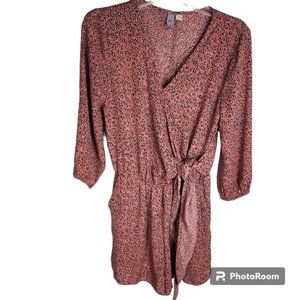 alya Pink w/ Black & White Floral Pattern Faux Wrap Shorts Romper Size Medium